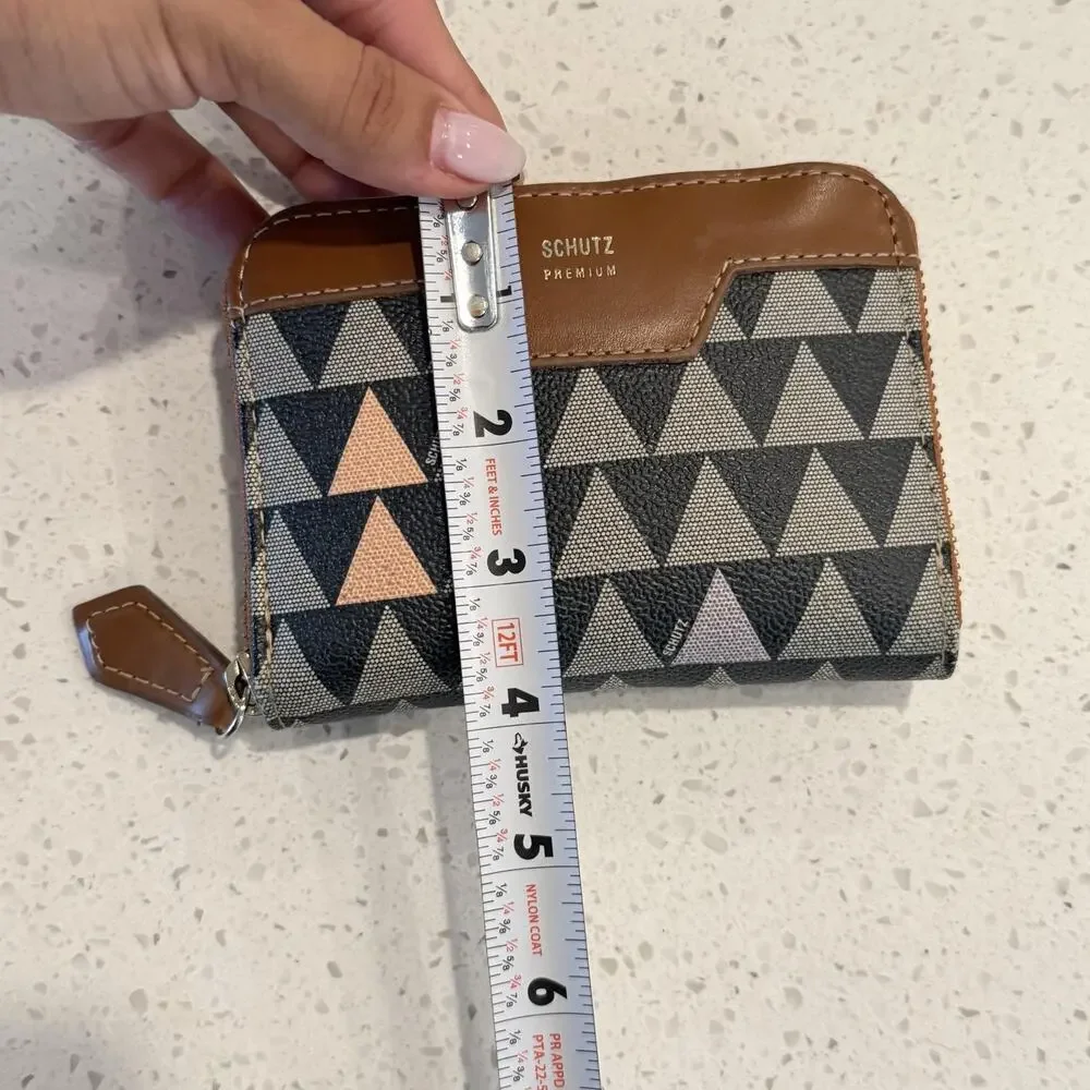 Schutz Wallet Womens Premium Triangle Geometric Zip Around Faux Leather Boho